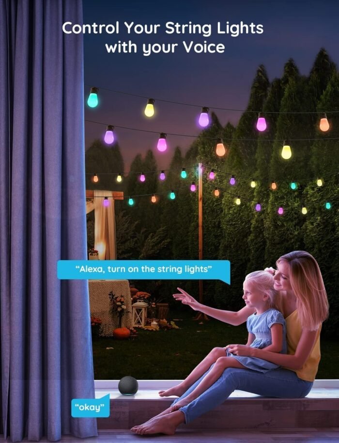 Govee Smart Outdoor String Lights H7021, RGBIC Warm White 96ft (2 Ropes of 48ft) LED Bulbs for Valentine's Day Gifts, WiFi Patio Lights Work with Alexa, Google, APP Control, IP65 Waterproof - Image 5