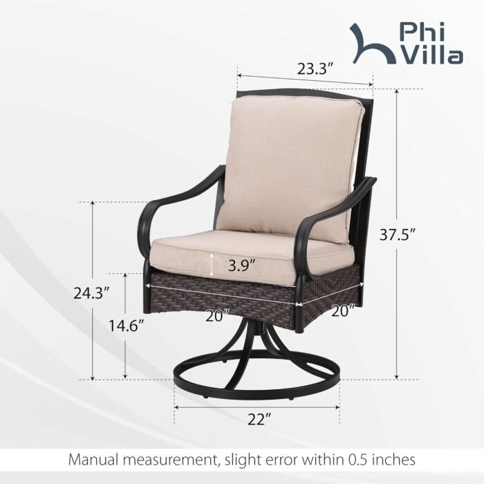PHI VILLA Patio Swivel Chairs Set of 2, Extra Large All-Weather Outdoor Dining Chair, Gentle Rocking Metal Wicker Frame with Padded Cushions for Lawn, Deck, Garden, Backyard - Image 3