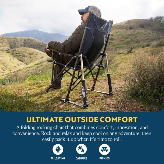 GCI OUTDOOR RoadTrip Rocker Camping Chair | Portable, Folding Rocking Chair with Solid, Durable Armrests, Drink Holder & Comfortable Extended Backrest — Indigo Blue - Image 3