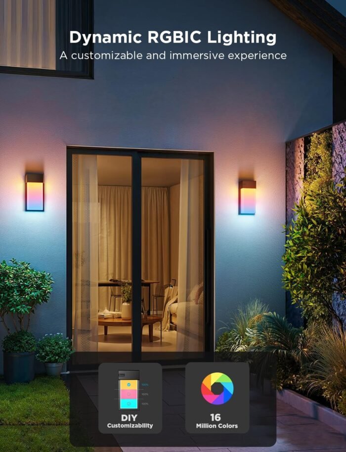 Govee Outdoor Wall Light, 1500LM Smart RGBIC Porch Lights Outdoor with 45 Scene Modes, IP65 Waterproof for Outdoor Decor, DIY Lighting Effects, Works with Alexa, Google Assistant and Matter, 2 Pack - Image 3