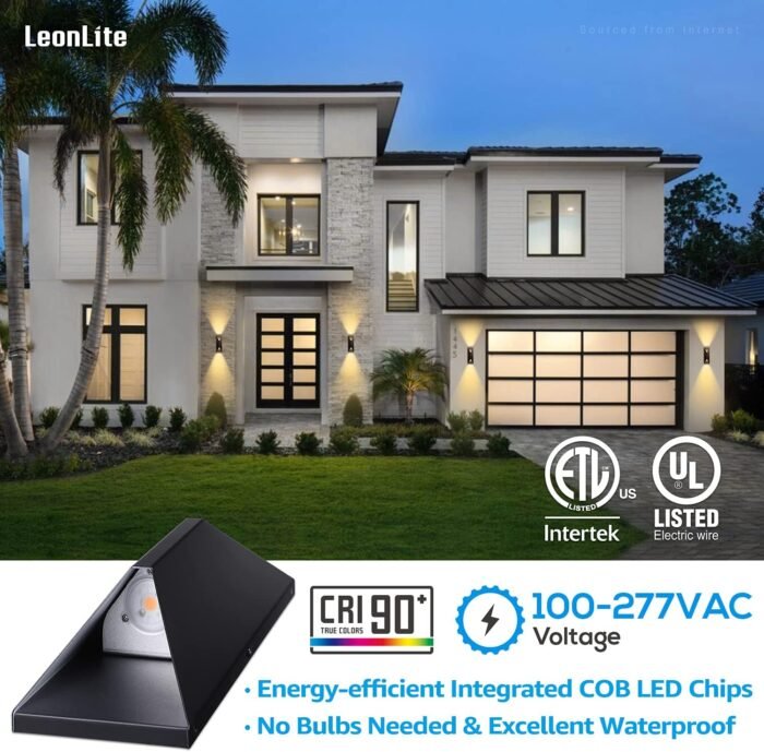 LEONLITE Dimmable LED Up Down Wall Light, 100-277V, CRI 90+, UL Listed IP65 Waterproof, 10%-100% Dimmable for Commercial Outdoor, 14 Inch Modern Porch Light, 1600LM 3000K, Pack of 2 - Image 7