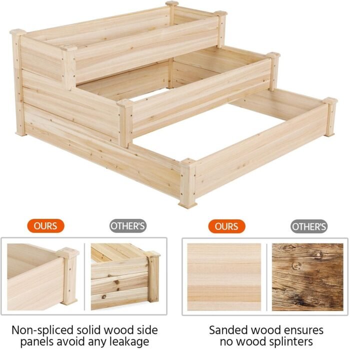 Yaheetech 3 Tier 47 x 47 x 22in Raised Garden Bed Horticulture Outdoor Elevated Flower Box Tiered Garden Bed Wooden Vegetables Growing Planter for Backyard/Patio/Gardener - Image 4