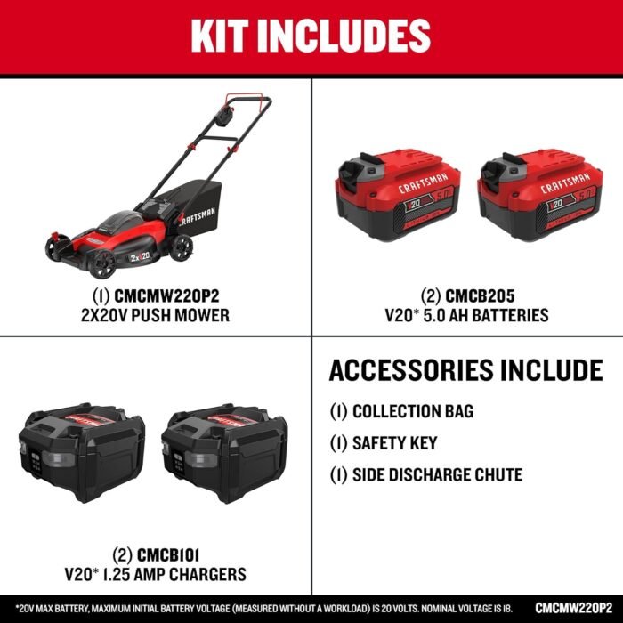 CRAFTSMAN V20 Lawn Mower, Push Mower, Lightweight and Portable, Grass Bag, Battery and Charger Included (CMCMW220P2) - Image 7
