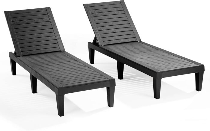 Nestl Patio Chairs - Waterproof Outdoor Chaise Lounge Chair, Set of 2 Adjustable Lawn Chairs, Lightweight Black Chaise Lounge Outdoor