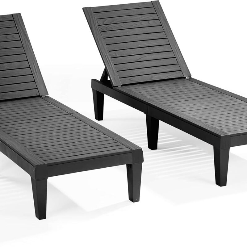 Nestl Patio Chairs - Waterproof Outdoor Chaise Lounge Chair, Set of 2 Adjustable Lawn Chairs, Lightweight Black Chaise Lounge Outdoor