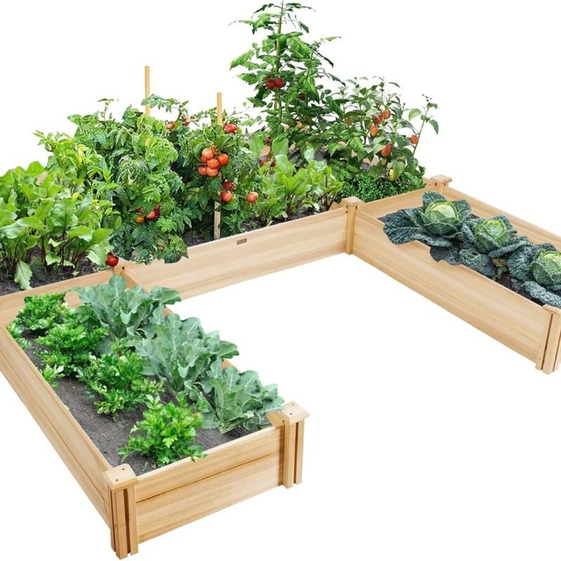 Giantex U-Shaped Raised Garden Bed, Wood Raised Garden Planter Box for Vegetables and Flowers, Easy Assembly, Garden Container for Backyard, Patio, Balcony (92.5" Lx95 Wx11 H)