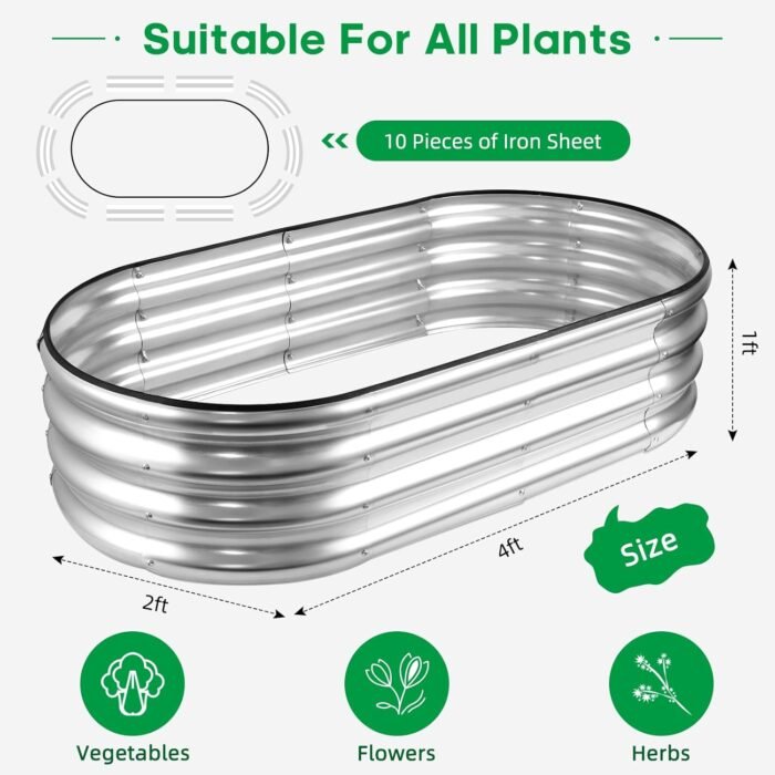JERIA Raised Garden Bed,Galvanized Raised 2 Pcs 4×2×1ft Planter Boxes Outdoor with Easy Assembly, Large Garden Bed for Vegetables, Fruits, Flower - Image 2