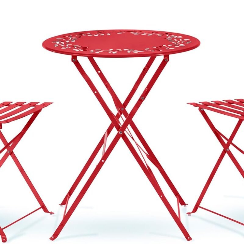 Alpine Corporation Indoor/Outdoor 3-Piece Bistro Set Folding Table and Chairs Patio Seating, Red