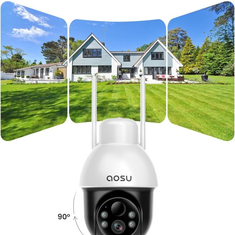 AOSU Solar Camera Security Outdoor - Security Cameras Wireless Outdoor with 360° Panoramic View, Human Auto Tracking, 2K Night Vision, Compatible with Alexa/Google Assistant (2 Pack)