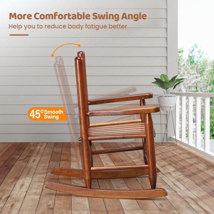 VINGLI Outdoor Children's Rocking Chair, All-Weather Wooden Rocker with High Backrest, Ideal for Garden, Yard, and Balcony, Patio Rocking Chair Suitable for Ages 3-6, Teak - Image 4