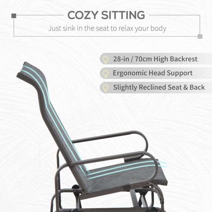 Outsunny Outdoor Glider Chair, Gliders for Outside Patio with Smooth Rocking Mechanism and Lightweight Construction for Backyard, Gray - Image 5