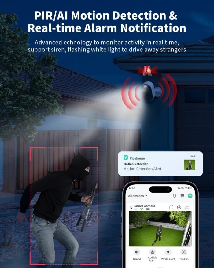 Security Cameras Wireless Outdoor, Battery Powered 2k Color Night Vision, AI Motion Detection Spotlight Siren, IP66 Weatherproof, 2-Way Talk, SD/Cloud Storage, 2.4Ghz WiFi Cameras for Home Security - Image 4