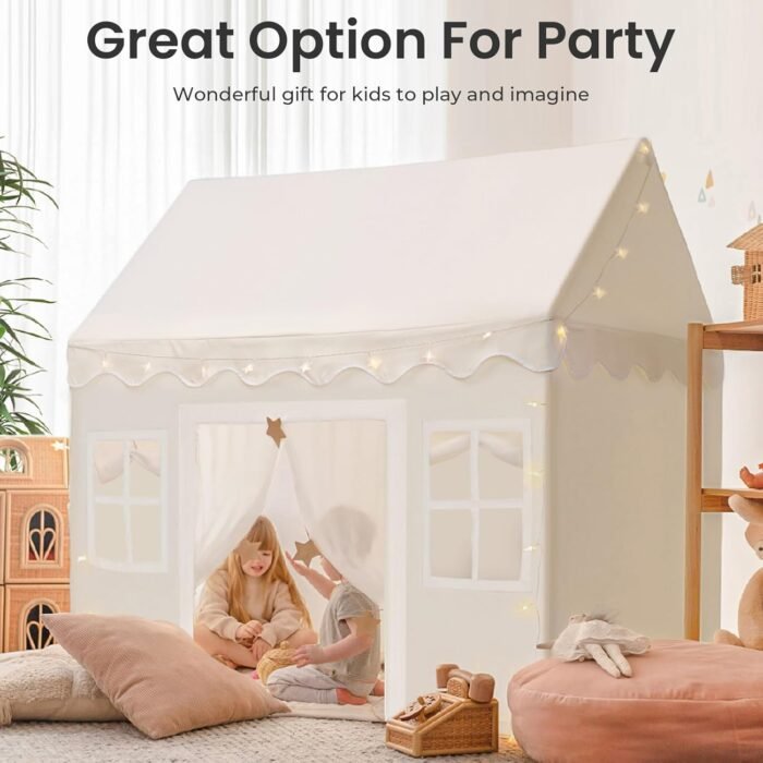 Tiny Land Play Tent with Padded Mat & LED Lights, Kids Tent, Playhouse for Kids, Indoor Bed Tent for Toddler, Toys for 3,4,5,6-Year-Old Girls, Neutral Color Play Room Furniture - Image 3