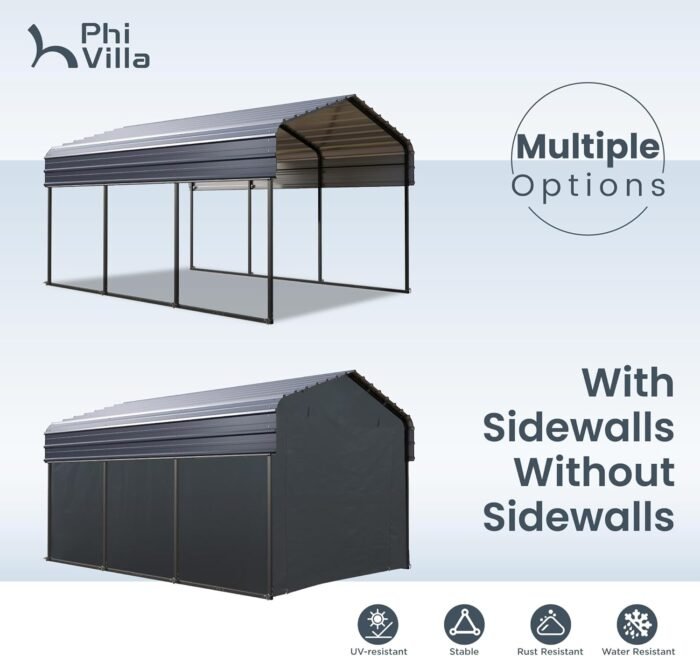 PHI VILLA 10 x 15 ft Heavy Duty Carport with Galvanized Steel Roof, Sturdy Metal Carport for Cars, Boats, and Tractors - Image 8