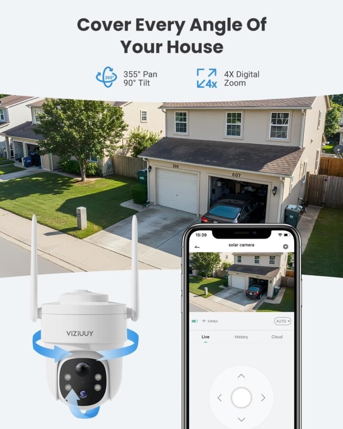 Solar Security Cameras Wireless Outdoor, 2 Pack 3MP Security Cameras Wireless Outdoor, Pan Tilt 360°WiFi Camera with Color Night Vision/PIR Sensor/2-Way Audio/Alexa/Google Assistant - Image 7