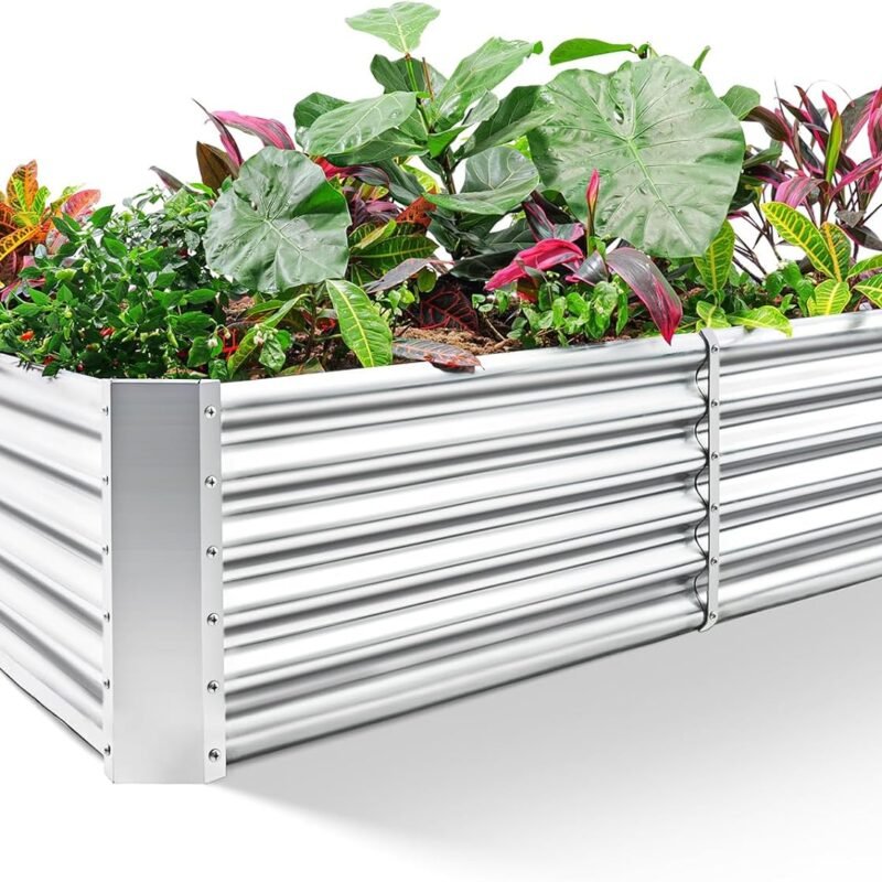 Land Guard Metal Raised Garden Bed for Gardening, 8x4x1.5ft Galvanized Raised Garden Bed, Planter Boxes Outdoor for Vegetables, Fruits and Flowers (Silver)
