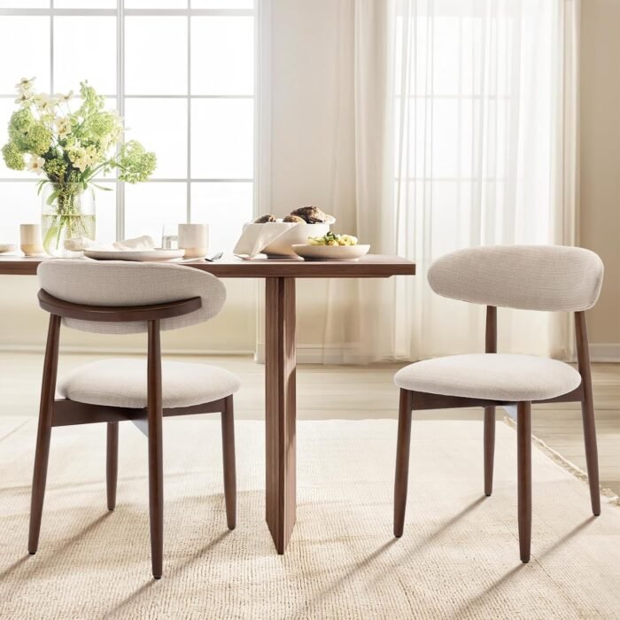 COLAMY Wooden Dining Chairs Set of 6, Modern Fabric Upholstered Dining Room Chair, Farmhouse Kitchen Side Chairs with Foot Pegs, Beige - Image 9