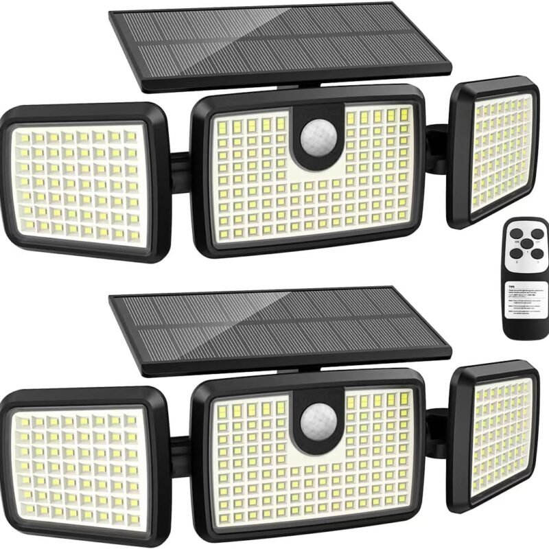 Solar Lights Outdoor, Quick Charge Solar Motion Deck Lights Outdoor for Deck with 232LEDs High Brightness, Larger Built-in Tempered Glass Solar Panel, Sensitive PIR Motion Inductor (Remote,2 Pack)
