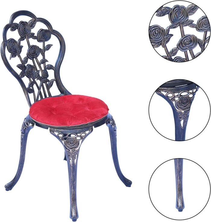 Mandolin Patio Table and Chairs,5 Piece Outdoor Dining Set,Rust-Resistant Cast Aluminum Bistro Set with Cushion.Rose Design (Copper) - Image 5