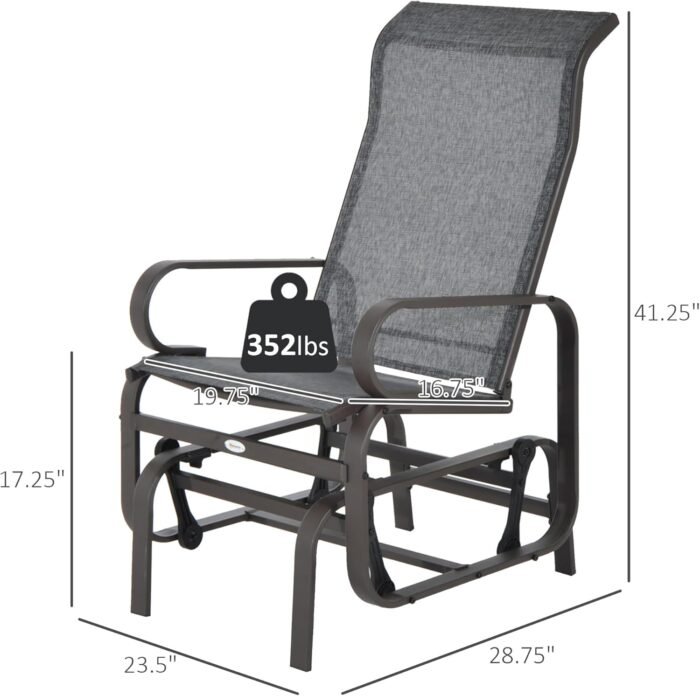 Outsunny Outdoor Glider Chair, Gliders for Outside Patio with Smooth Rocking Mechanism and Lightweight Construction for Backyard, Gray - Image 3