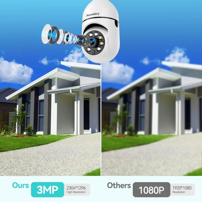 2K/3MP Light Bulb Security Camera 2 Pack Alexa Home 360° Wireless Security Camera Outdoor, Motion Tracking Detection Alarm,Color Night Vision - Image 2