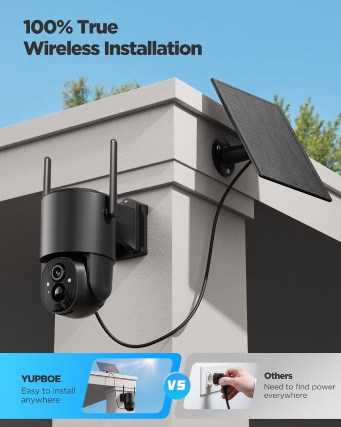 Security Cameras Wireless Outdoor Solar: Battery Cameras for Home Security WiFi Cameras Outdoor Surveillance Camera PTZ 360° CCTV Camera System with Floodlight Color Night Vision - Image 3