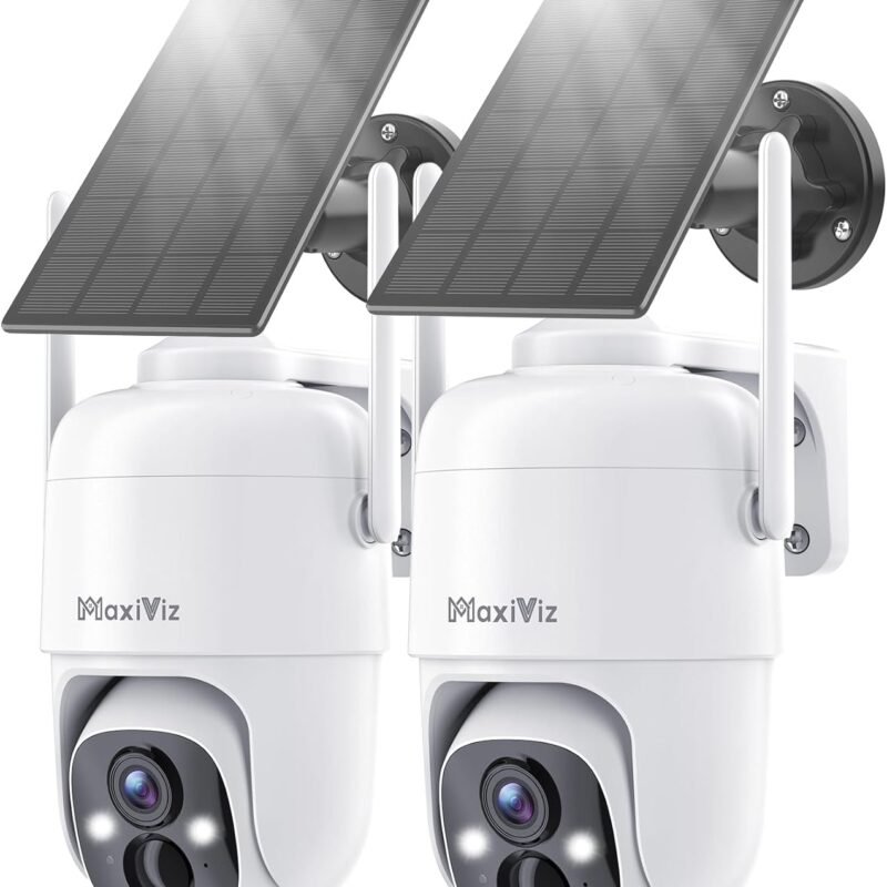 Solar Security Camera Wireless Outdoor, 360° View Cameras for Home Security Outside with AI Motion Detection, 2K Color Night Vision, Two-Way Talk, IP66 Weatherproof, SD/Cloud Storage (2 Pack)