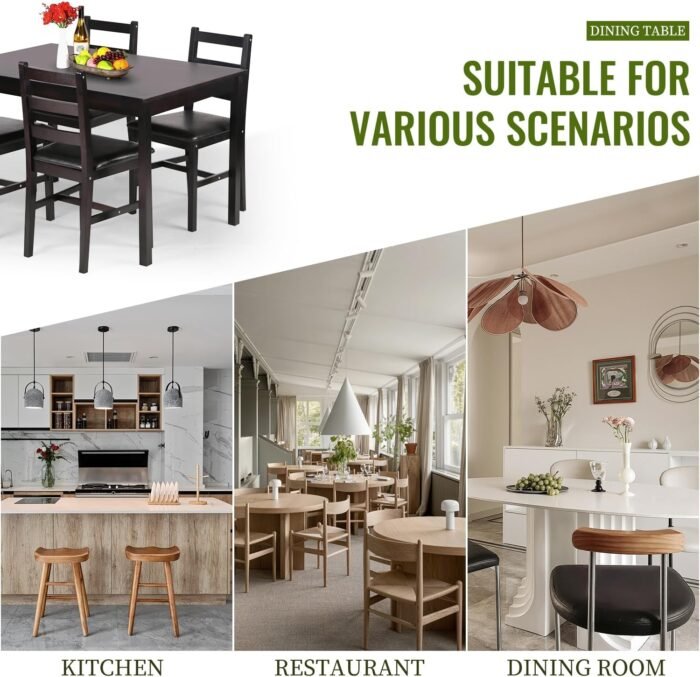 FDW Kitchen Table and Chairs for 4 Dining Room Table Set,Wood Elegant Kitchen Sets for Small Space,Dark Brown - Image 6