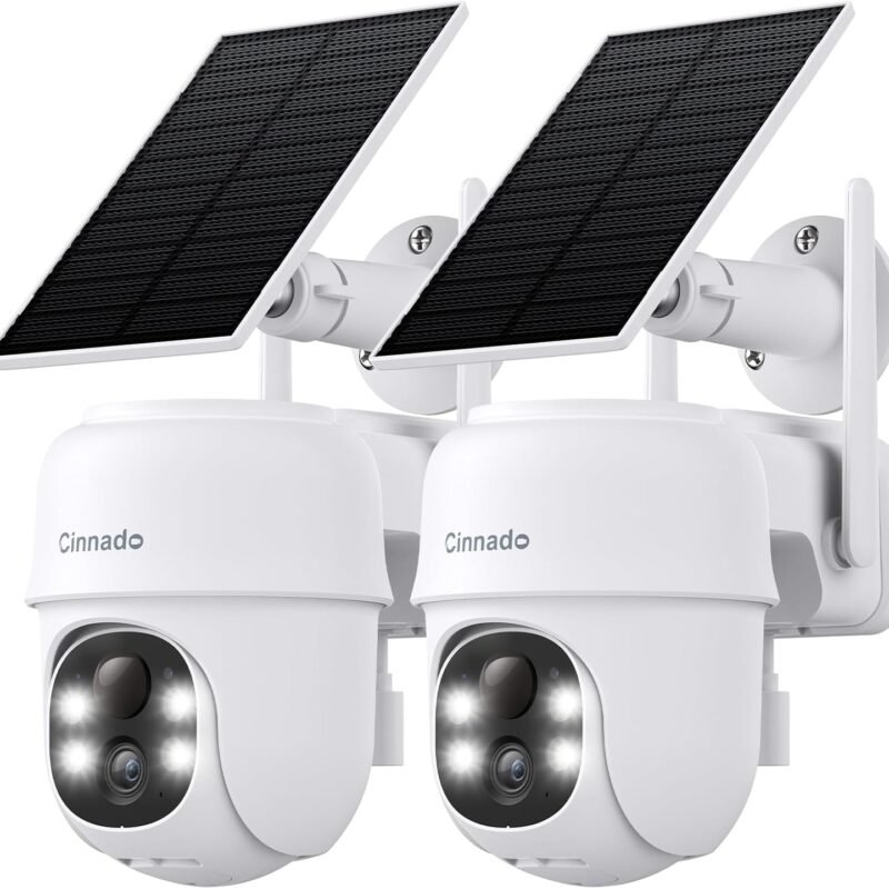 2K Cameras for Home Security-2.4G WiFi Outdoor Camera Wireless Solar/Battery Powered, 360° Viewing, Human Detection, Color Night Vision, Cloud/SD Storage, Works with Alexa/Google Home(2 Pack)