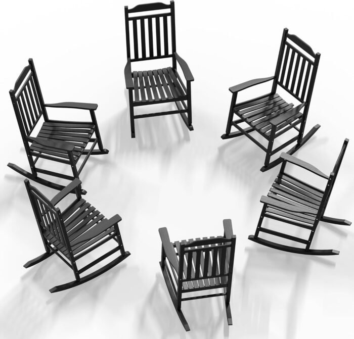 Rocking Chair Outdoor Set of 2,Black Wooden Patio Oversized Rocking Chairs,All Weather High Back Freestyle Porch Rocker Chairs for Lawn Garden Fire Pit Backyard Deck Indoor - Image 9