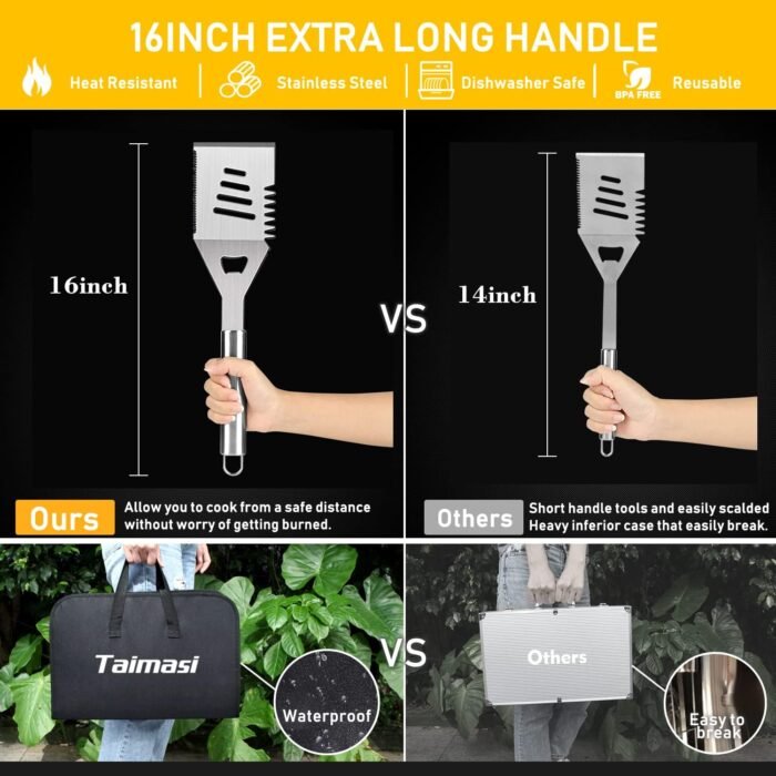 34Pcs Grill Accessories Grilling Gifts for Men, 16 Inches Heavy Duty BBQ Accessories, Stainless Steel Grill Tools with Thermometer, Grill Mats for Backyard, BBQ Set for Men Women - Image 2