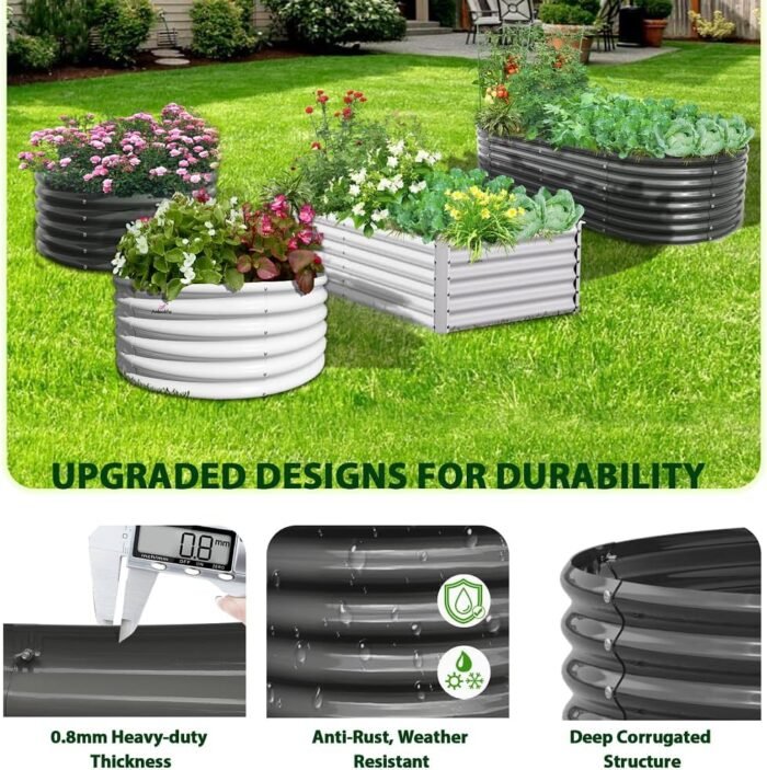 A ANLEOLIFE 2-Pack 4ft x 18” Tall Galvanized Raised Garden Beds Outdoor, Round Metal Planter Box for Planting Vegetables Flowers Herb, Anti-Rust & Easy-Setup, Quartz Grey - Image 6