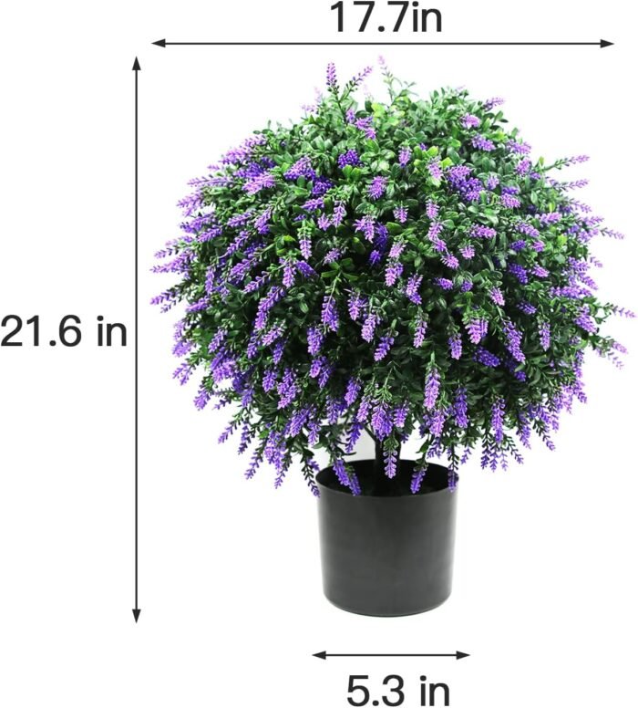 Sunnyglade 21.6” Tall Artificial Lavender Topiary Ball Tree Set of 2 Pack Potted Bushes UV Resistant Potted Plants for Indoor Outdoor Home Garden(Purple) - Image 6