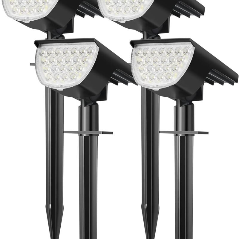 Solar Lights Outdoor Waterproof IP65, 76 LED 3 Lighting Modes Solar Spot Lights Yard Garden Landscape Pathway Solar Lights for Outside (Cool White, 4 Pack)