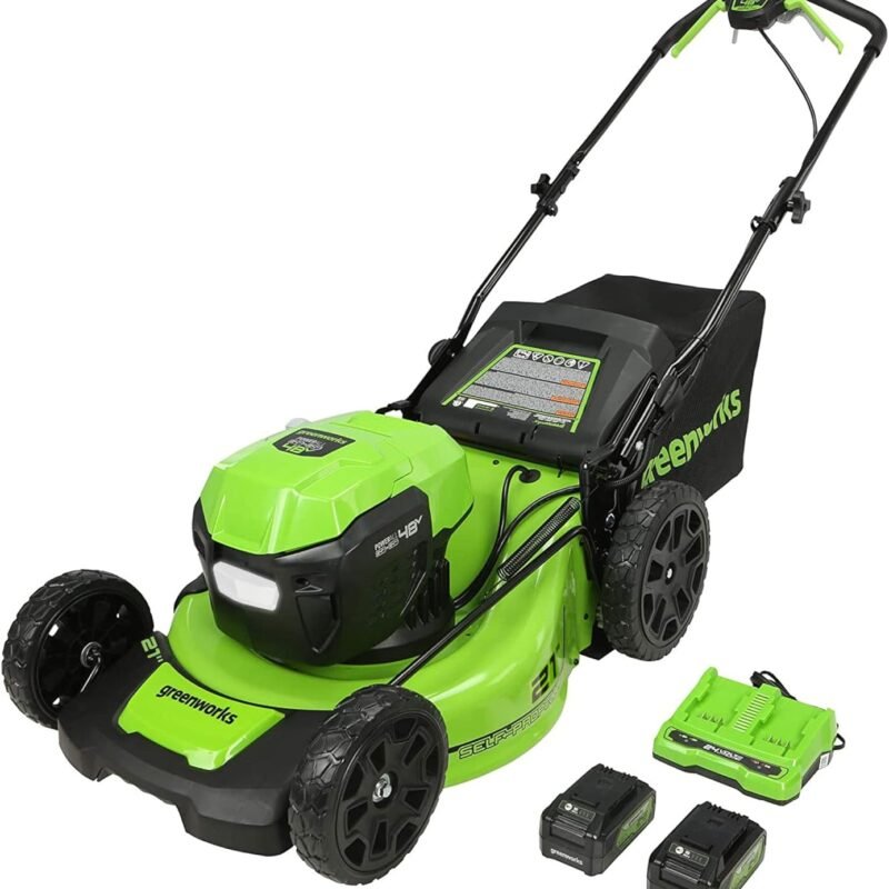 Greenworks 48V (2 x 24V) 21" Brushless Cordless (Self-Propelled) Lawn Mower (LED Headlight), (2) 5.0Ah Batteries and Dual Port Rapid Charger Included (125+ Compatible Tools)