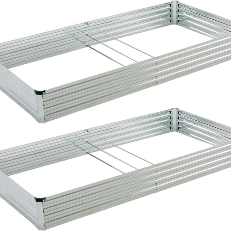 8x4x1ft(2 Pack) Galvanized Raised Garden Bed,Outdoor Planter Box Metal Patio Kit Planting Bed for Vegetables Flowers Herb,Silver