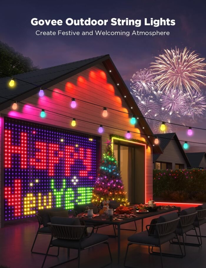 Govee Smart Outdoor String Lights H7021, RGBIC Warm White 96ft (2 Ropes of 48ft) LED Bulbs for Valentine's Day Gifts, WiFi Patio Lights Work with Alexa, Google, APP Control, IP65 Waterproof - Image 2