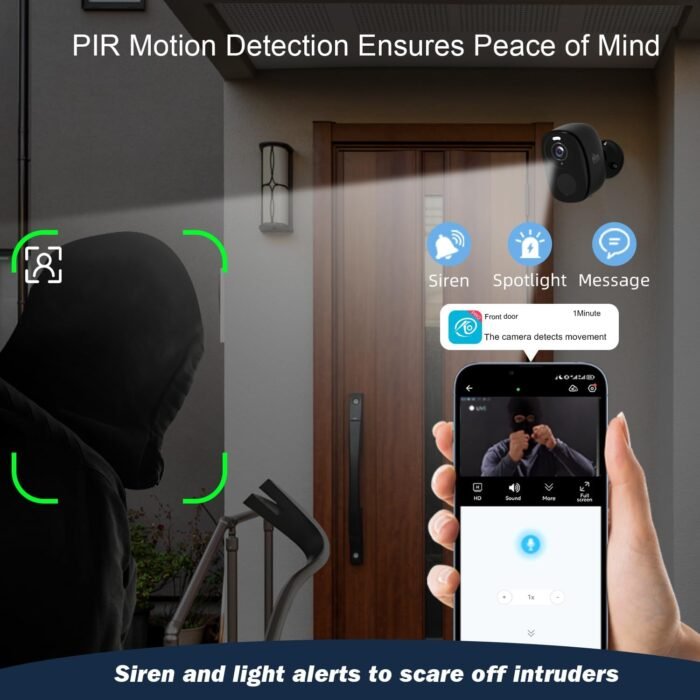 Rraycom 5G/2.4G WiFi Security Cameras Wireless Outdoor, 2K Battery Powered AI Motion Detection Siren Alarm Home Indoor Camera,Color Night Vision, 2-Way Talk, IP65 Waterproof, Works/Alexa, Cloud/SD - Image 3