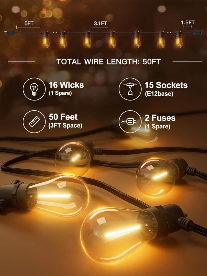 addlon 50FT LED Outdoor String Lights with Edison Shatterproof Bulbs, Weatherproof Strand, Commercial Grade Patio Lights, Decorative for Garden or Patio, Black - Image 5