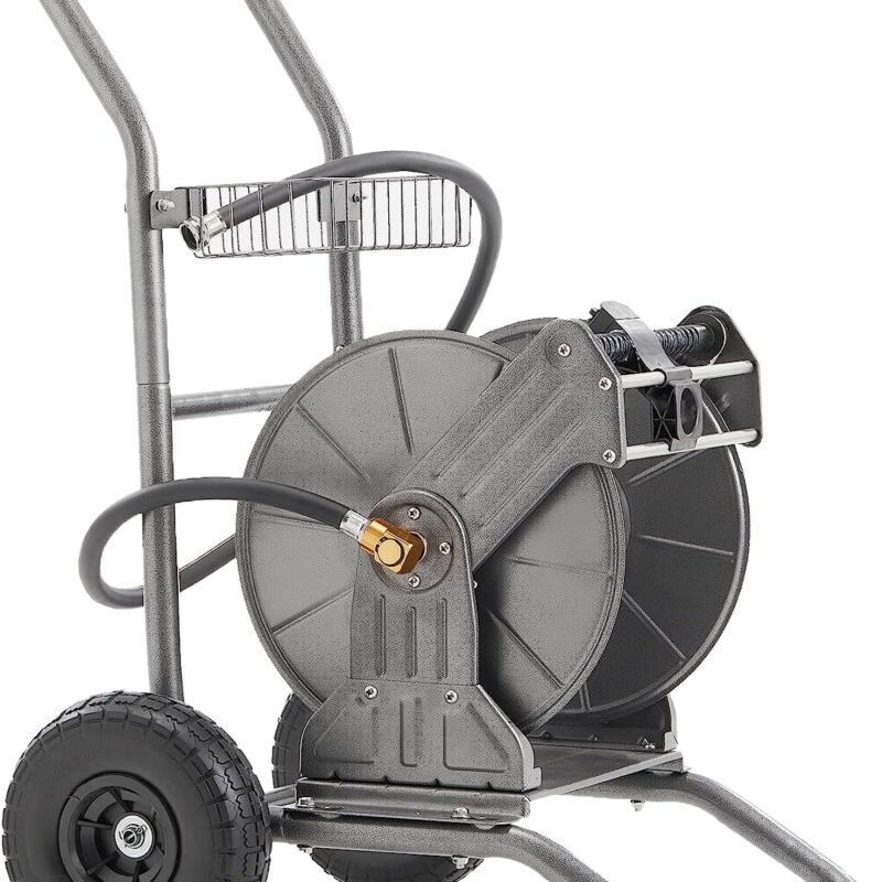 Giraffe Tools Garden Hose Reel Cart with Wheels, Heavy Duty Metal Water Hose Reel Cart, 200 ft of 1/2 Capacity, Mobile Hose Reel Cart for Outside