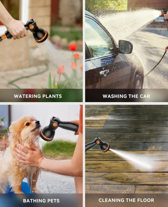 SUNPOW Retractable Garden Hose Reel - 1/2 inch x 50ft Wall Mounted Hose Reel with 3/4 inch Brass Fitting & 10 Function Sprayer Nozzle - Any Length Lock, Auto Rewind System, 180°Swivel Bracket - Grey - Image 6