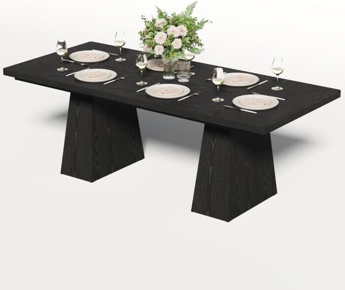 LITTLE TREE Dining Table for 6 People, Wooden Dining Table, Rectangle Table with Heavy Duty Legs, Modern Dining Table for Kitchen, Dining Room, Black - Image 3