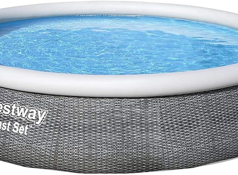 Bestway Fast Set Round Inflatable Pool Set, 13ft x 33in | Rattan Print | Circular Above Ground Pool | Includes Filter Pump & Repair Patch
