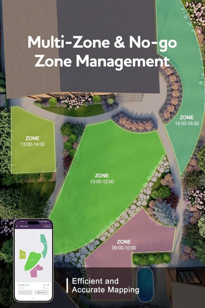 N2000 Robot Lawn Mower Perimeter Wire Free RTK,TOF,Vision Robotic Lawnmower 1.5 Acres,AI-Assisted Mapping,Virtual Boundary,Multi-Zone Management,APP Control,Cut Height 0.8"-3.5",Anti-Theft - Image 3