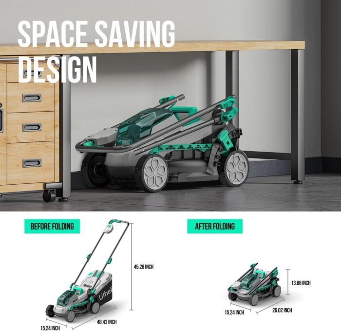 Litheli 20V 13" Cordless Lawn Mower, Electric Lawn Mowers for Garden, Yard and Farm, 5 Heights, with Brushless Motor, 4.0Ah Battery & Charger Included - Image 3