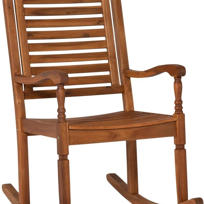 Walker Edison Montego Traditional Acacia Wood Slat Back Patio Rocking Chair, 42 Inch, Brown