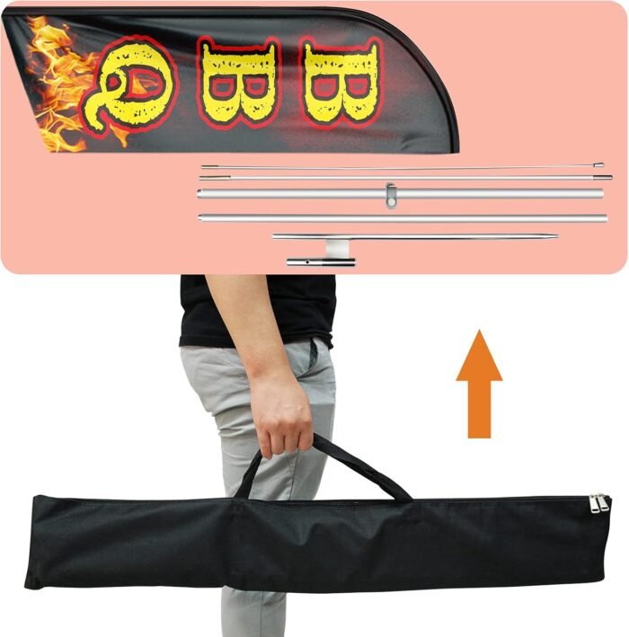 Barbecue Swooper Flag, 11FT BBQ flags for Businesses with Aluminum Alloy Poles, Stainless Steel Ground Stake, Portable Bag, Barbecue Signs for Outdoor - Image 6