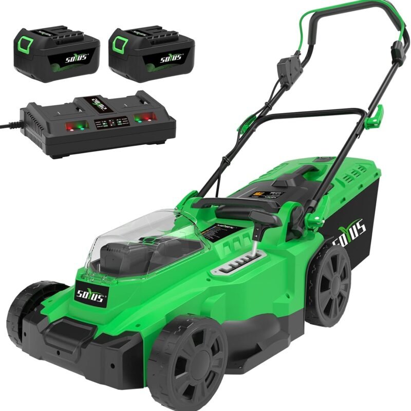 SOYUS Electric Lawn Mower Cordless, 15 Inch 40V Battery Powered Lawn Mower with Brushless Motor, 6 Position Height, Includes 2x4.0Ah Batteries and Dual Port Charger