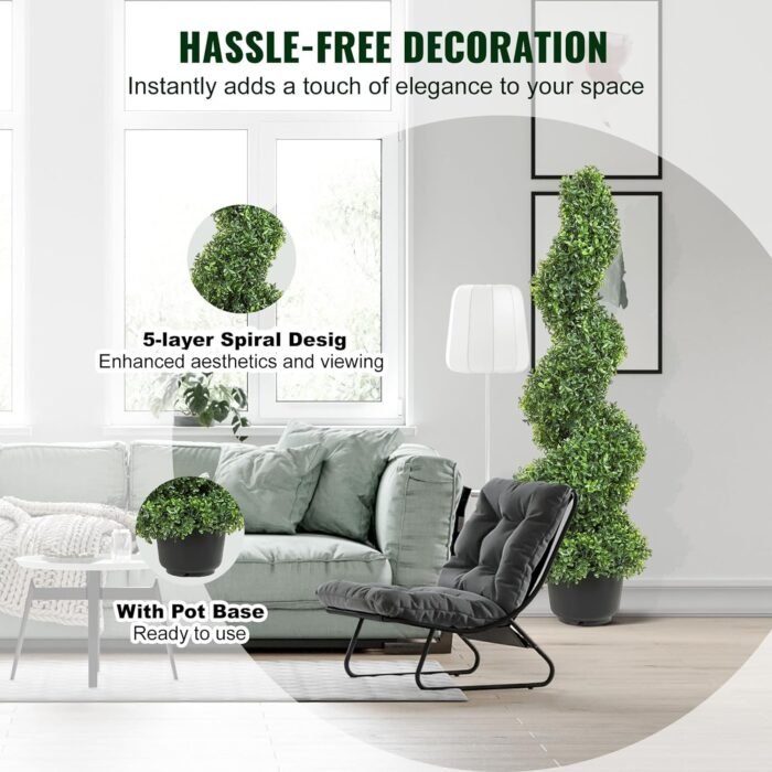 VEVOR Artificial Boxwood Spiral Topiary Trees, 4ft Tall (2 Pieces) Faux Plant Outdoor, All-Year Green Fake Plant with Replaceable Leaves for Decorative/Indoor/Porch/Garden - Image 5