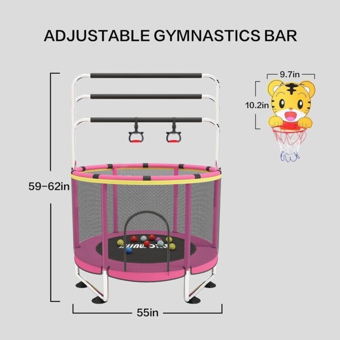 Trampoline for Kids, Adjustable Baby Toddler Trampoline with Basketball Hoop, 440lbs Indoor Outdoor Toddler Trampoline with Enclosure - Image 4